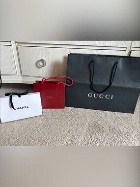 CHANEL White and Black Paper Shopping Bag